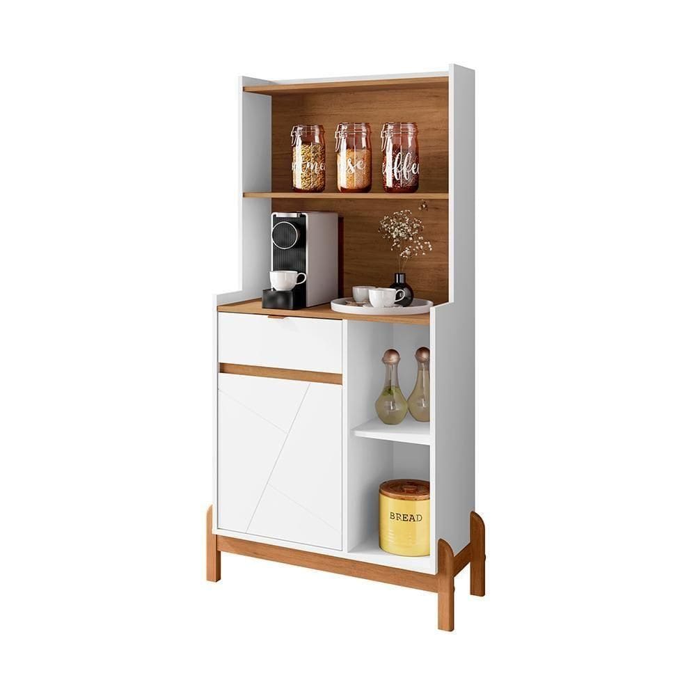 Cantinho Do Café Bari Com 1 Porta E Pés De Madeira Maciça Branco cedro