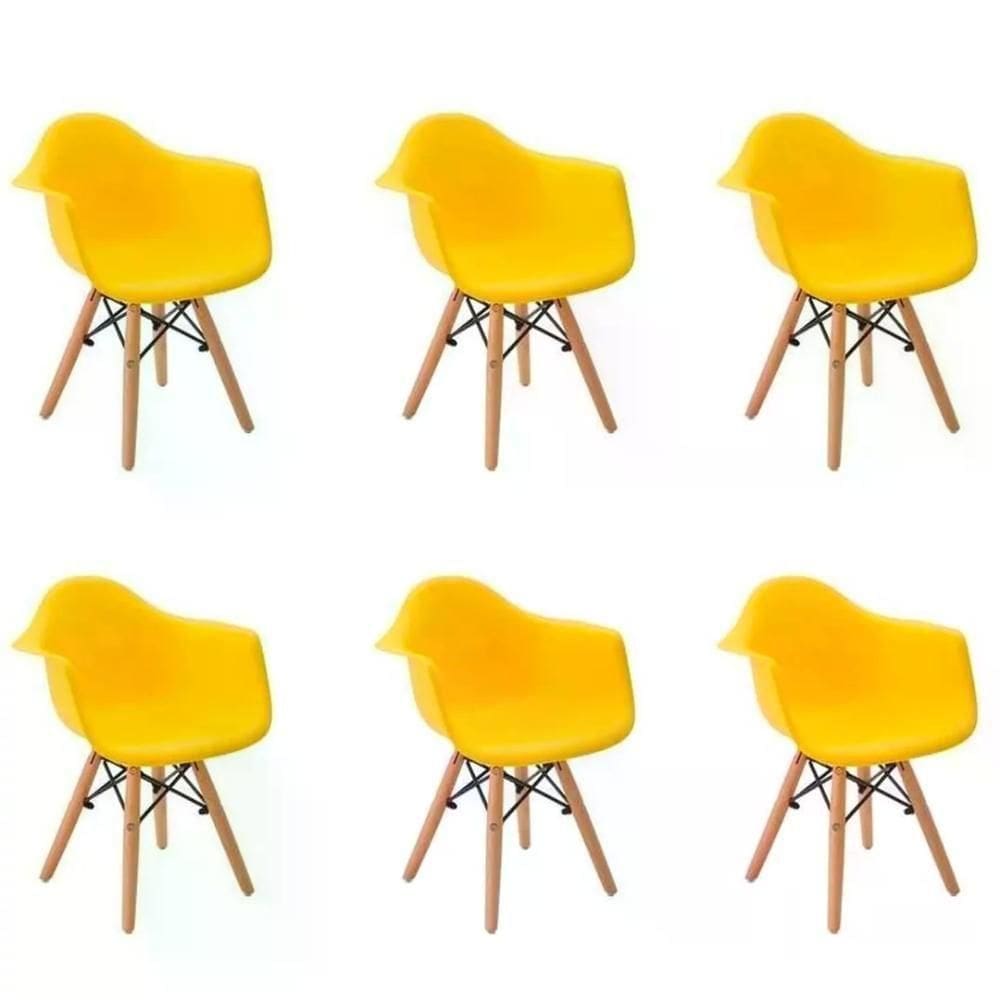 Kit 06 Cadeira Eiffel Com Braço - Amarelo Amarelo