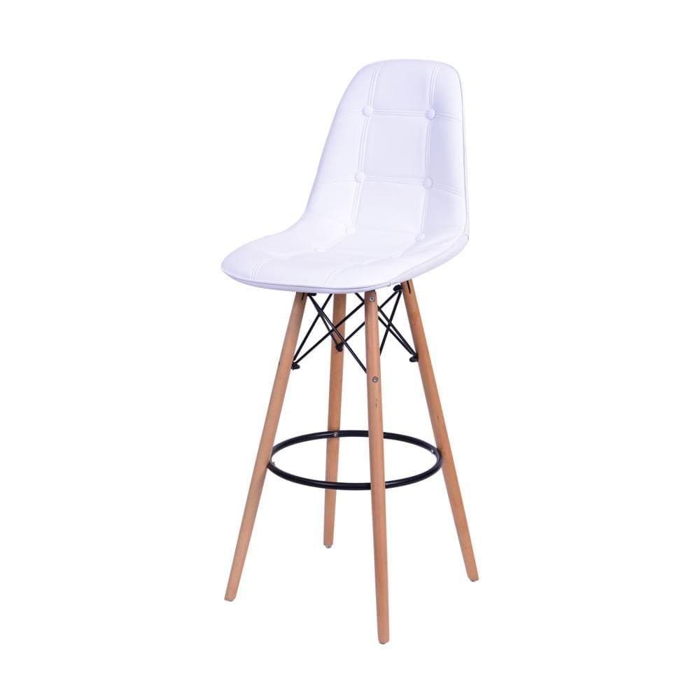 Banqueta Botonê Dsw Em Pu Branco Com Base Madeira