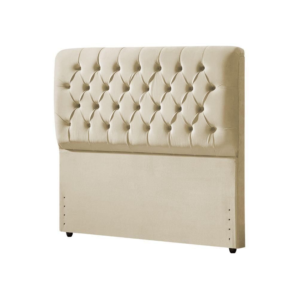 Cabeceira Casal Estofada Box Capitonê Ana Classic 140Cm Em Veludo Bege - Cor: Preto