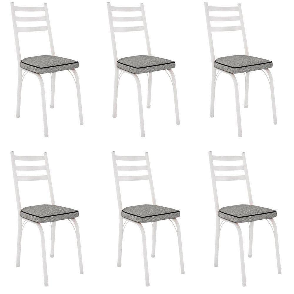 Kit 6 Cadeiras Para Cozinha Tubular D-13 Nara De Aço Branco-grafiato