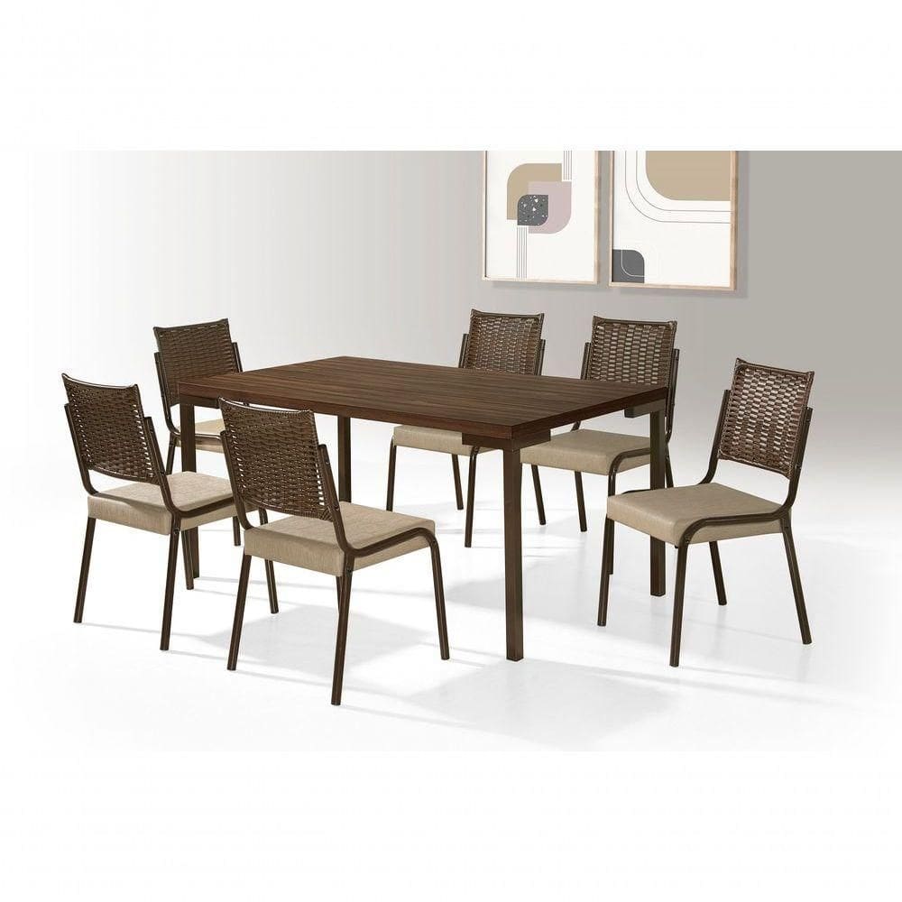 Cj De Mesa 6 Cadeiras Tubo Chocolate Tampo Mdp 1,60x0,90