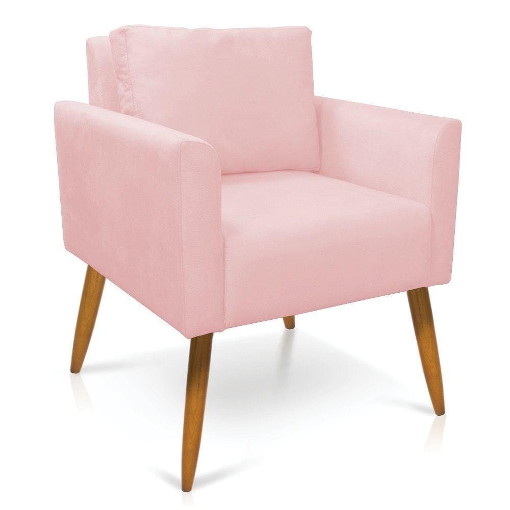Poltrona Aline Suede Pés Palito Castanho - D`rossi Cor Rosa Bebê