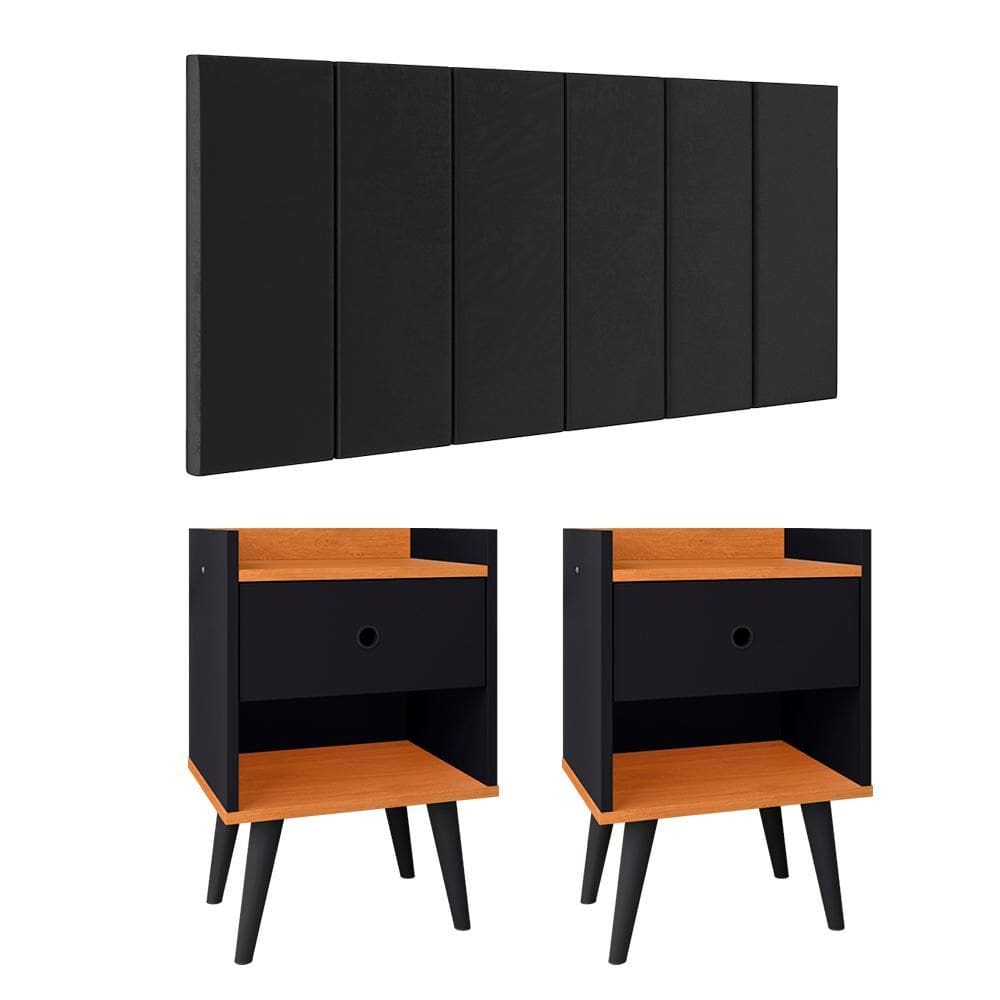 Kit 2 Mesinhas Decore Preto/Cinamomo Nicho Porta Objetos Pés Palito Cabeceira Suspensa Júlia Cama Box King 1,95 Suede - Lojas RPM