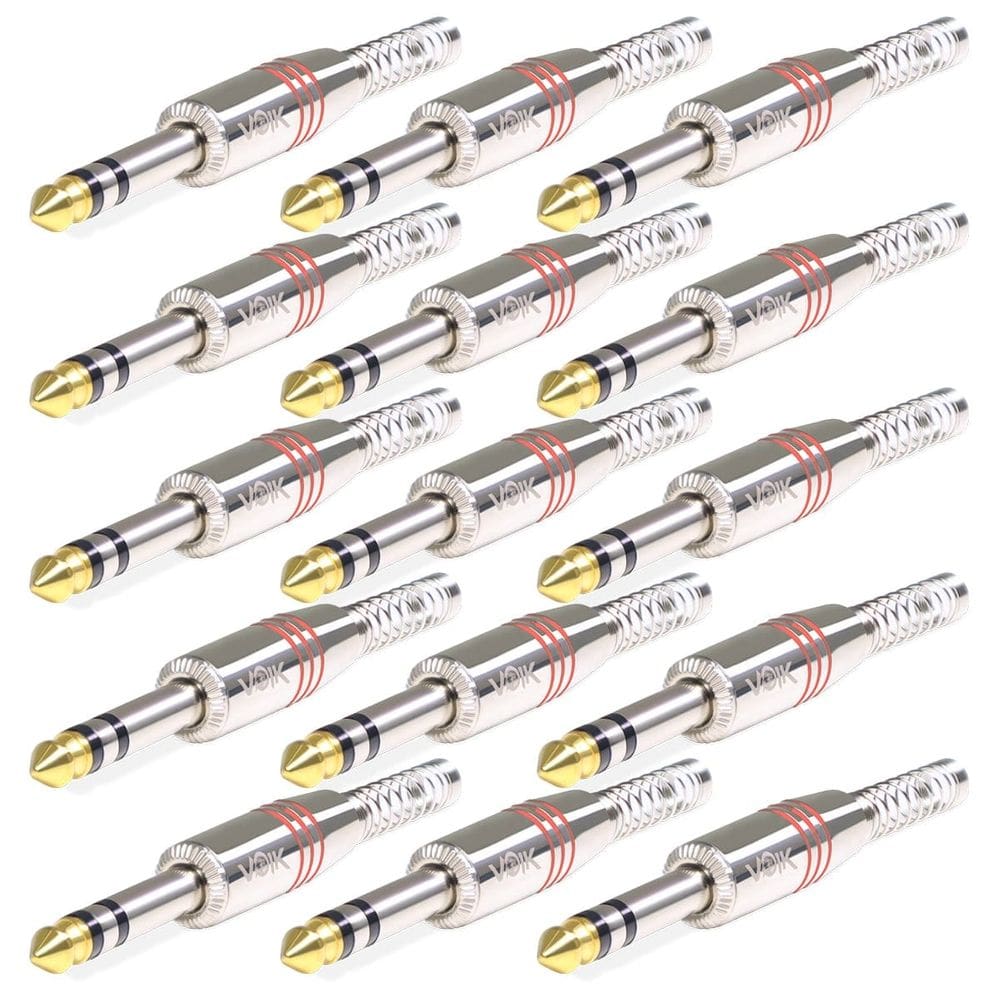Kit 15 Conector Plug P10 Stereo Voik PRTS-P10 Com Mola Prata