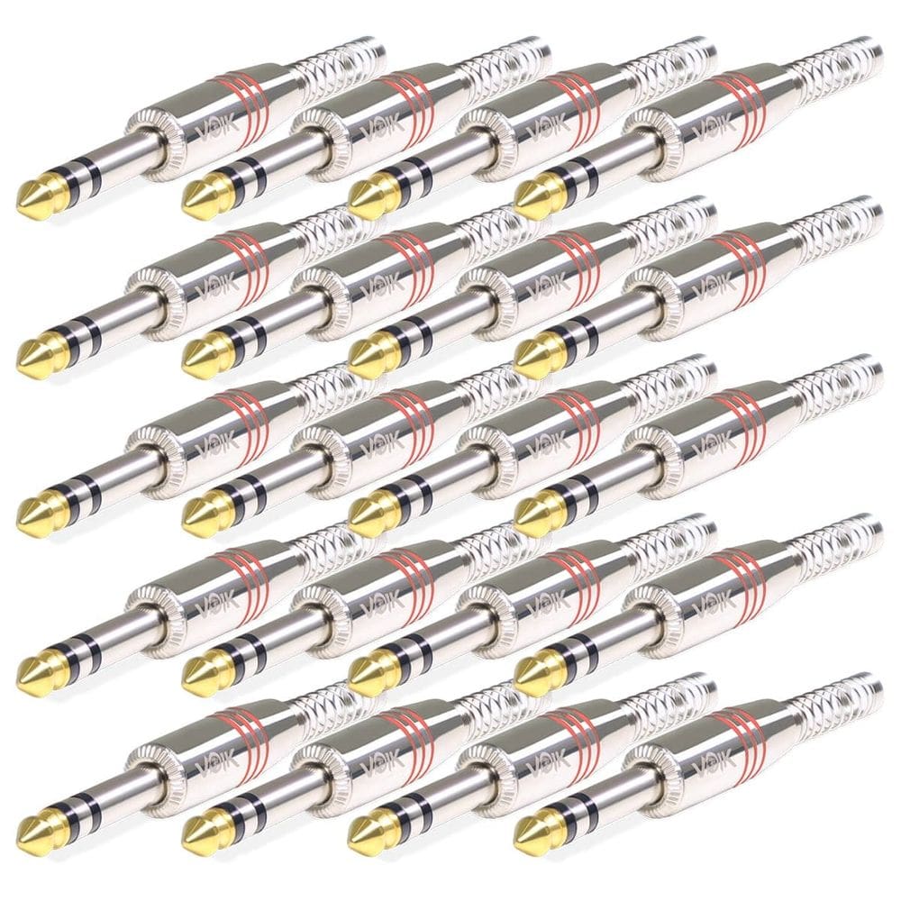 Kit 20 Conector Plug P10 Stereo Voik PRTS-P10 Com Mola Prata