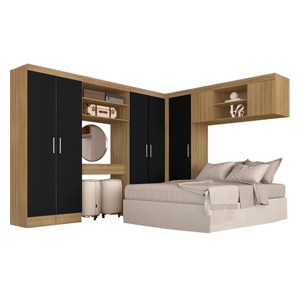 Guarda Roupa Casal Modulado Sarah Boreal/preto - Móveis Arapongas