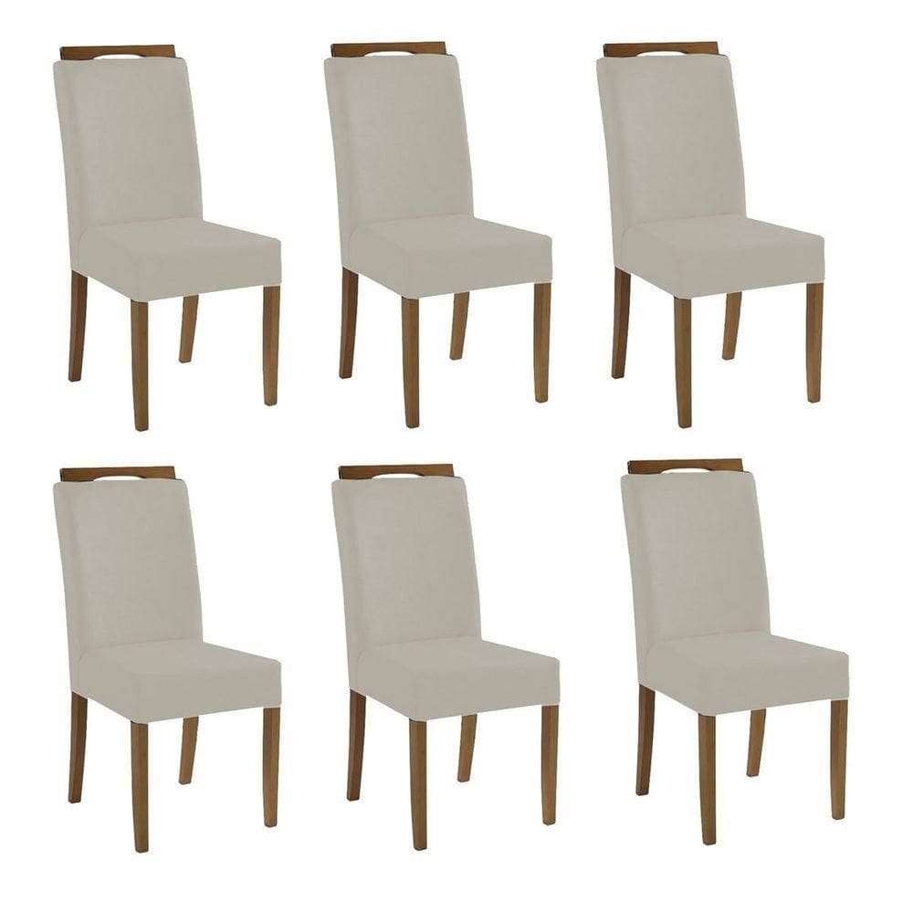 Kit 6 Cadeiras Estofadas 100% Madeira Heloísa Suede Bege