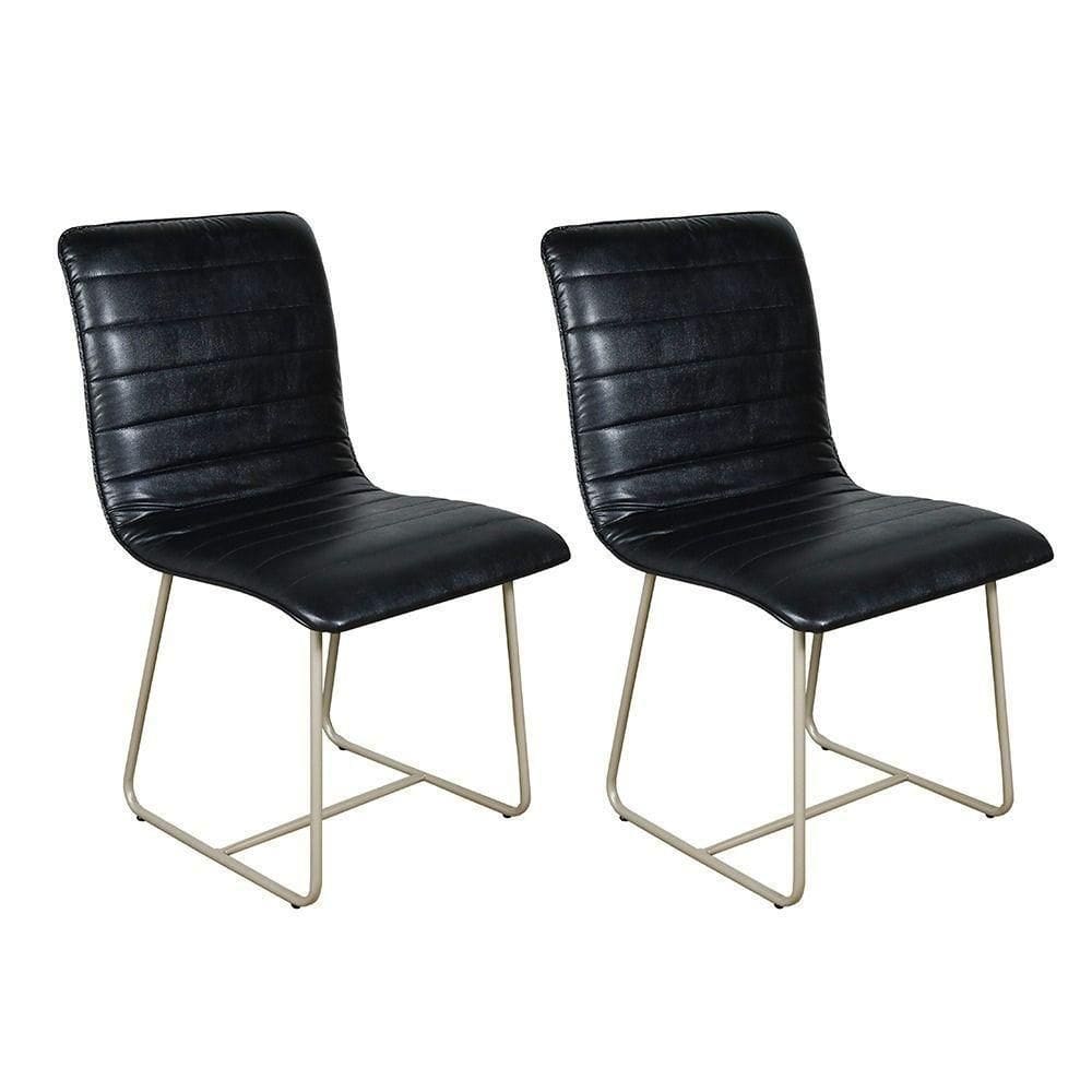 Conjunto 2 Cadeiras Cristal Sala De Jantar Em Couro Preto E Metal Champanhe