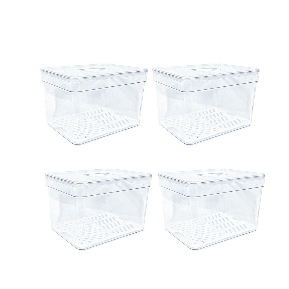 Kit 4 Cesto Organizador Conservador De Alimentos Cozinha Geladeira Armário Prático 3,8l Transparente