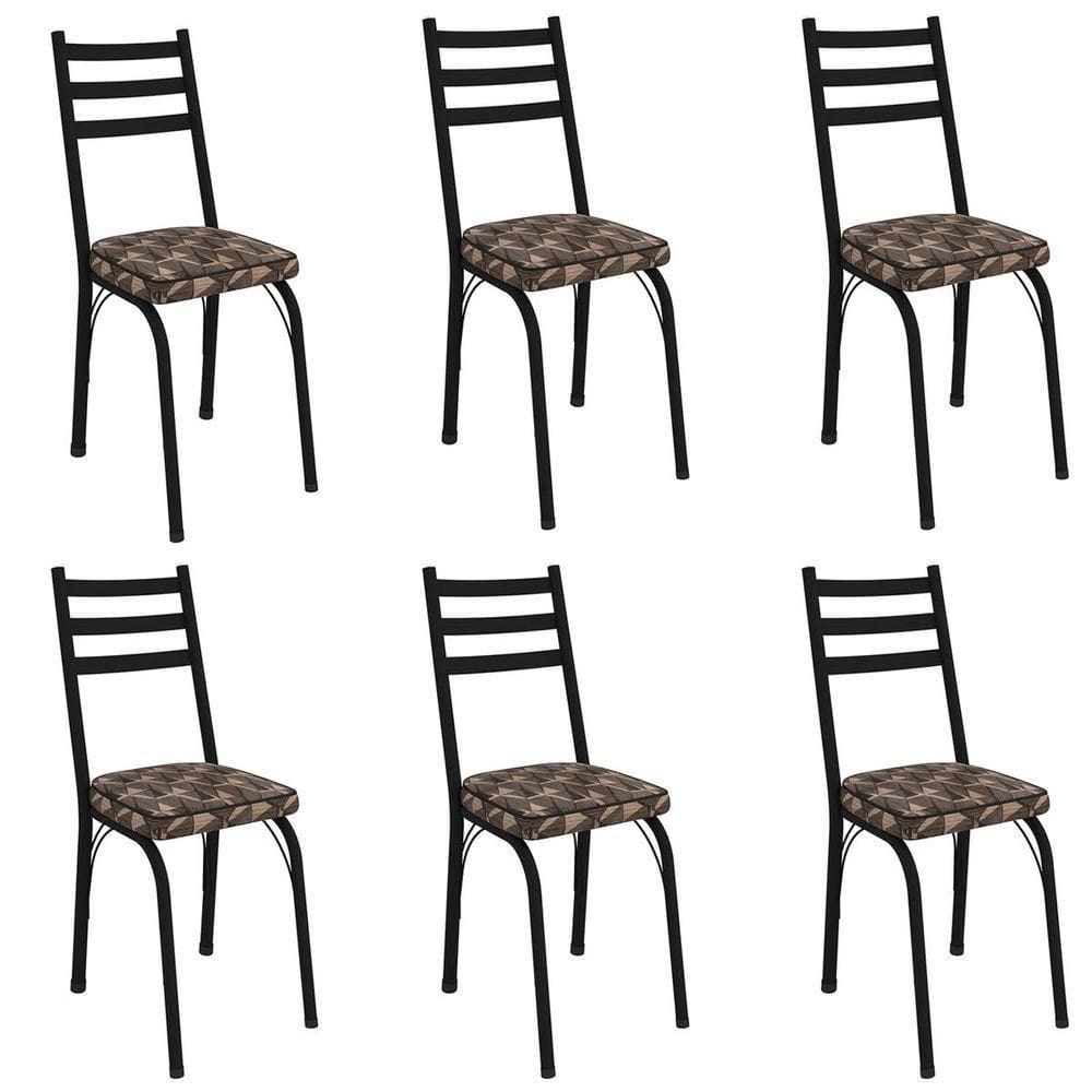 Kit 6 Cadeiras Para Cozinha Tubular D-13 Nara De Aço Preto-mosaico Palha