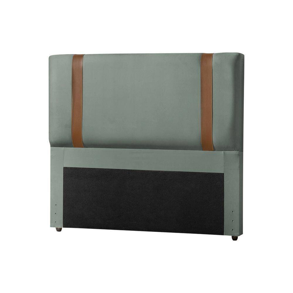 Cabeceira Cama Box Casal Queen Alça Em Couro Zeus 160Cm Estofada Veludo Cinza