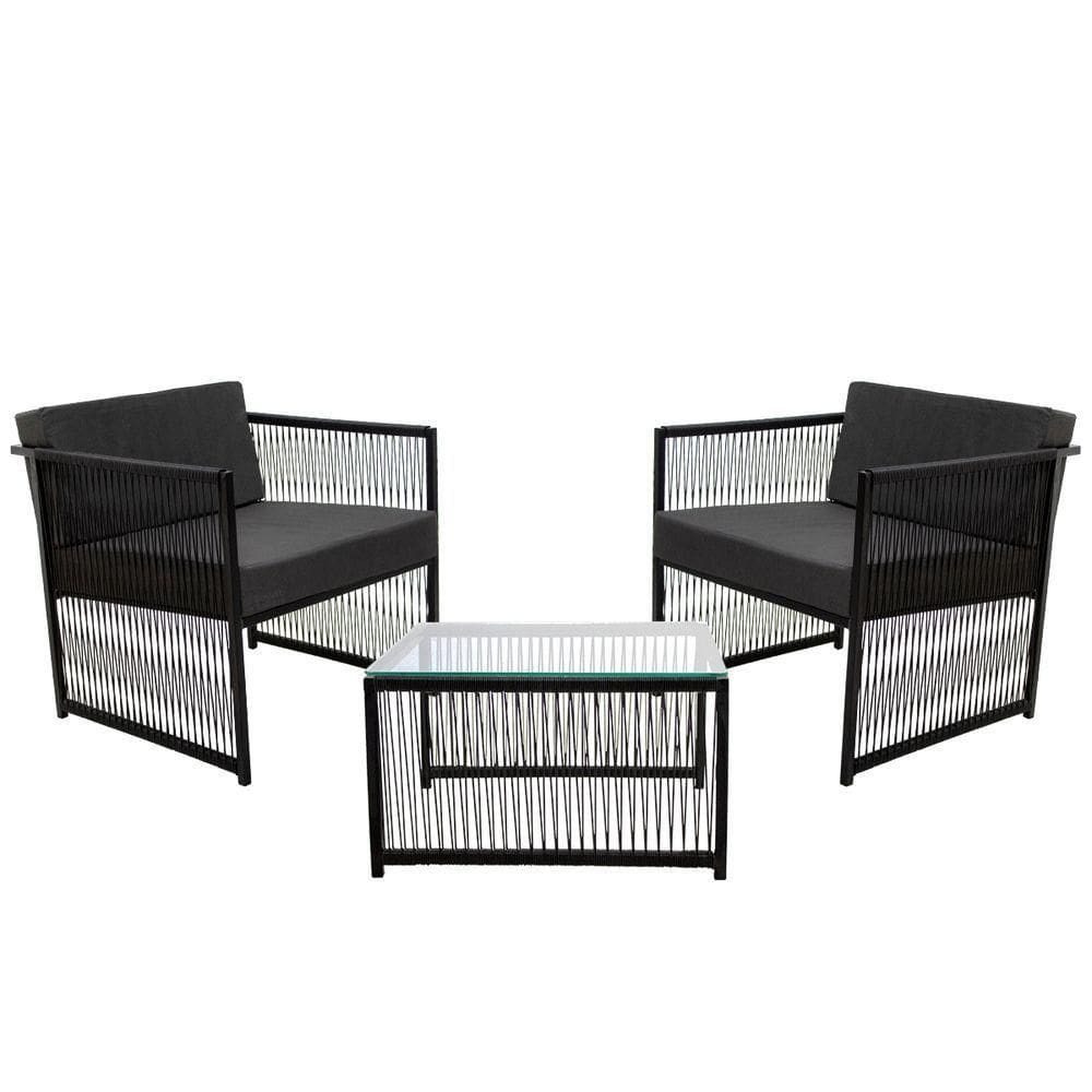 2 Poltronas E Mesa Centro Santiago Fio Fibra Ferro Pintado Com Estofamento