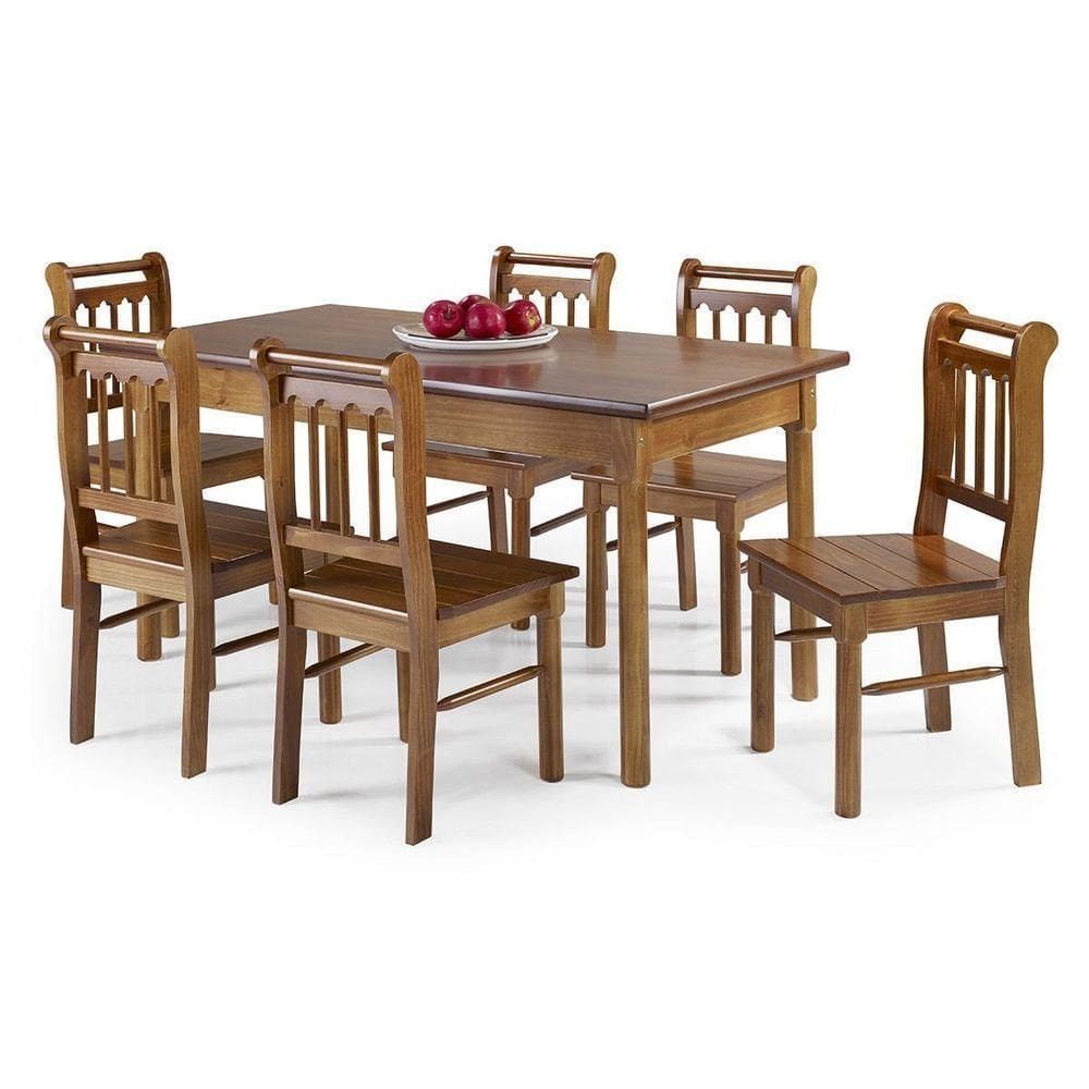 Conjunto Sala De Jantar E Cozinha Com 6 Cadeiras Madeira Maciça Mel