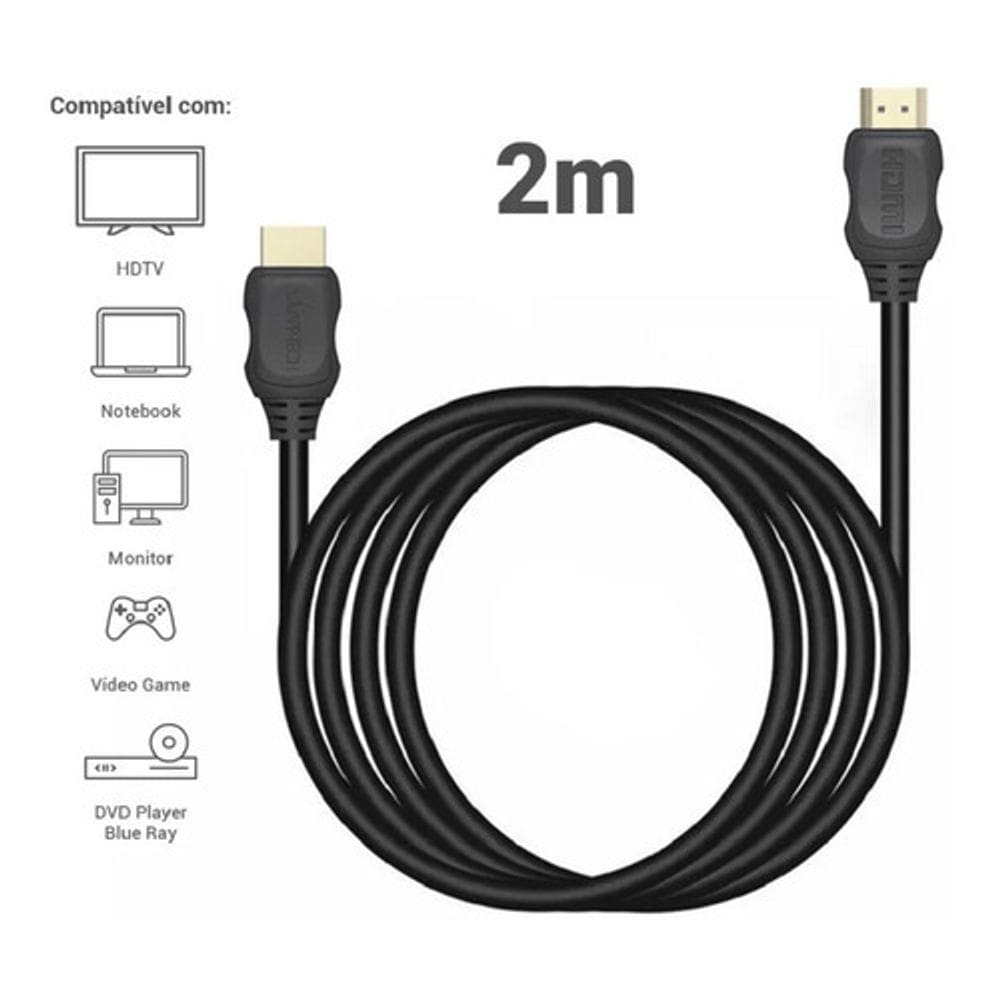 Cabo Hdmi 2m 2.0 19 Pinos Ethernet 3d 2 Metros 4k Ultra Hd