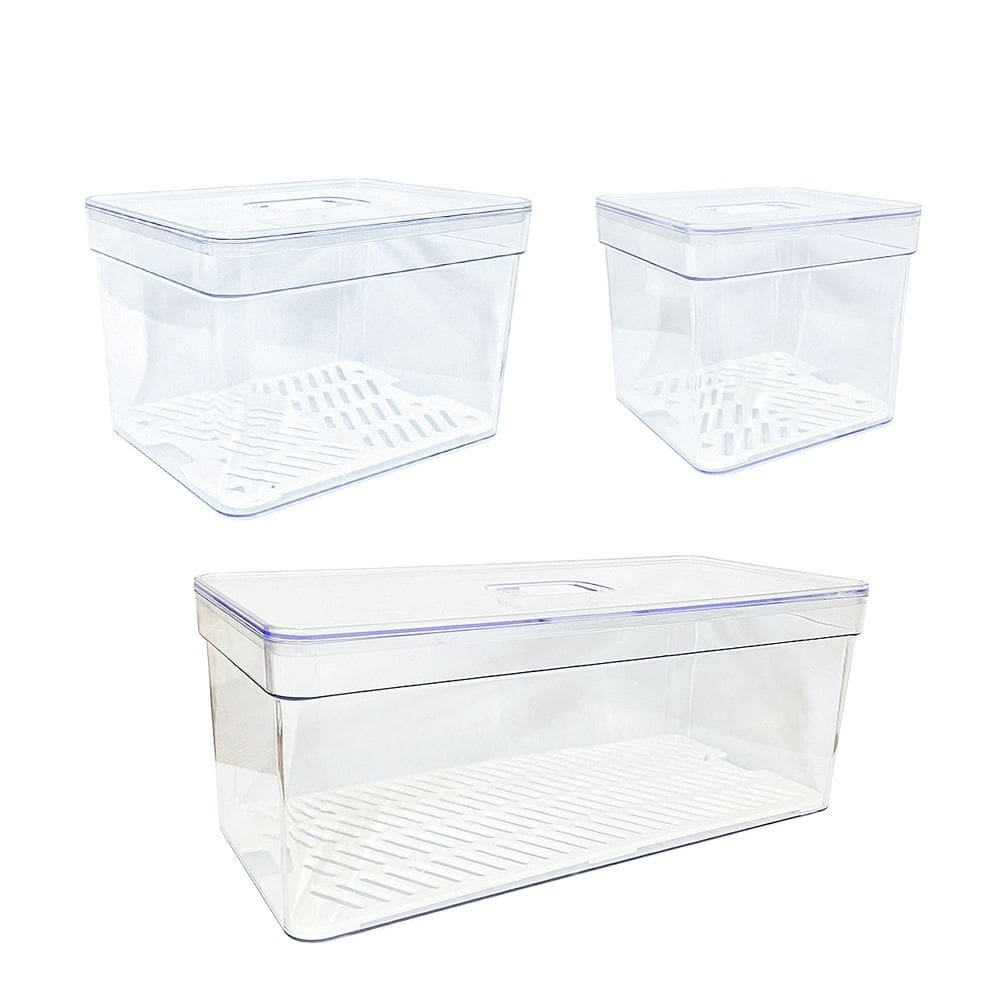 Kit C/3 Cestos Organizadores Conservador De Alimentos Cozinha Geladeira Armário Prático Transparente