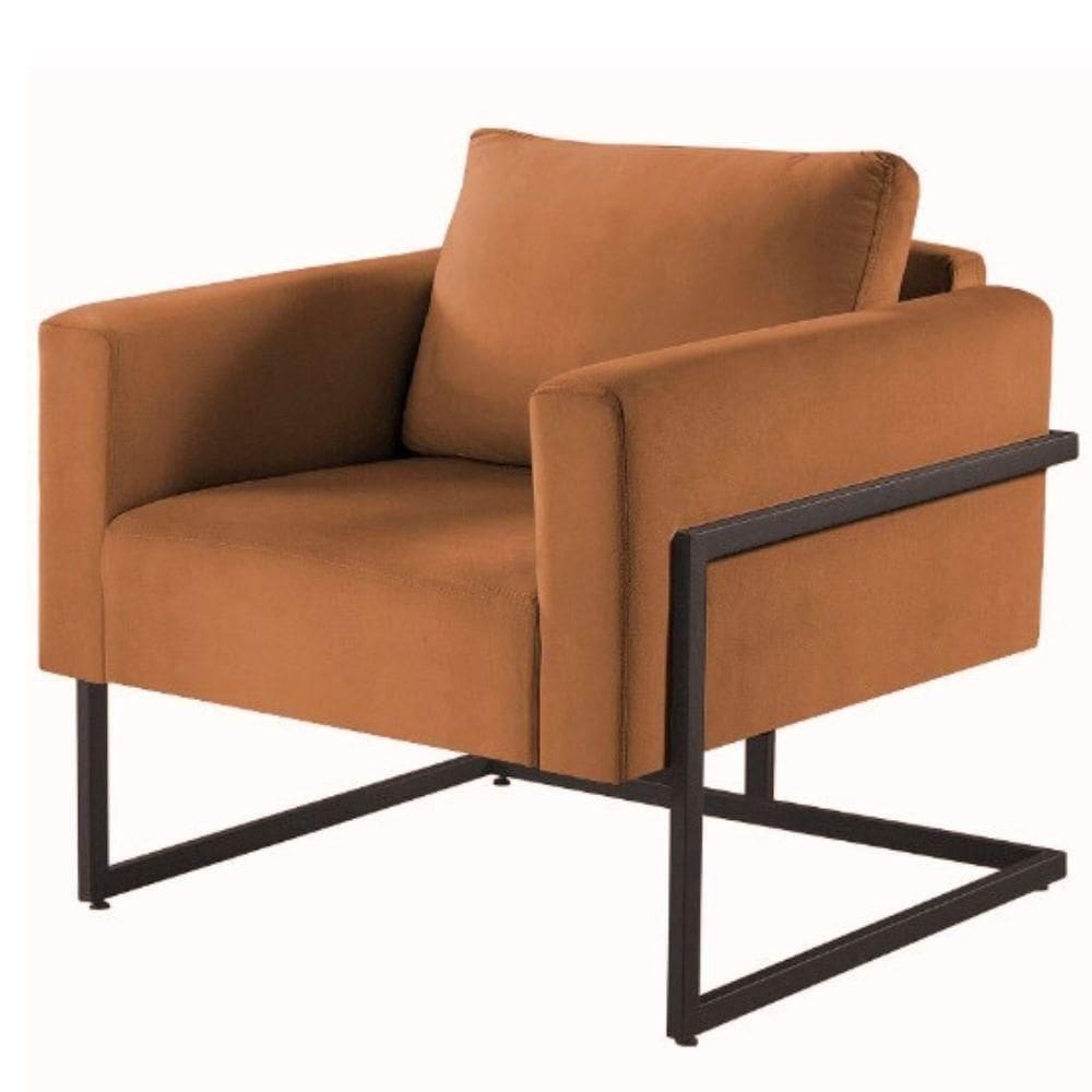 Poltrona Bella Veludo Terracota Base Em Metal Preto