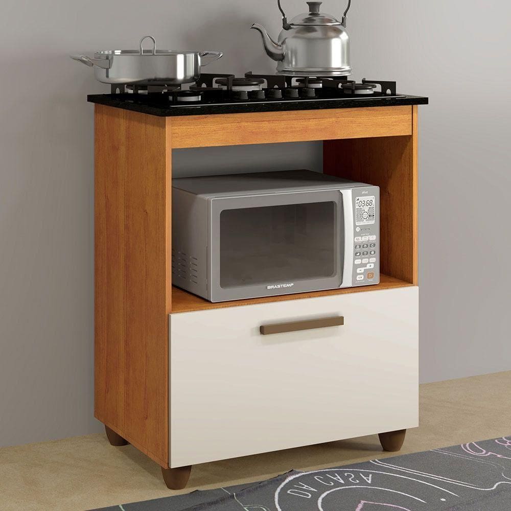 Balcão Para Cooktop 5 Bocas 1 Porta Basculante Salvia Kaiki Móveis Nature/off White