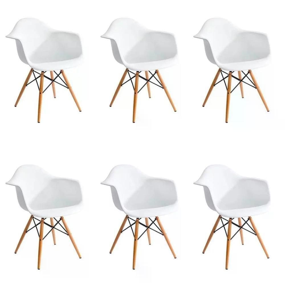 Kit 06 Cadeira Eiffel Com Braço - Branco Branco