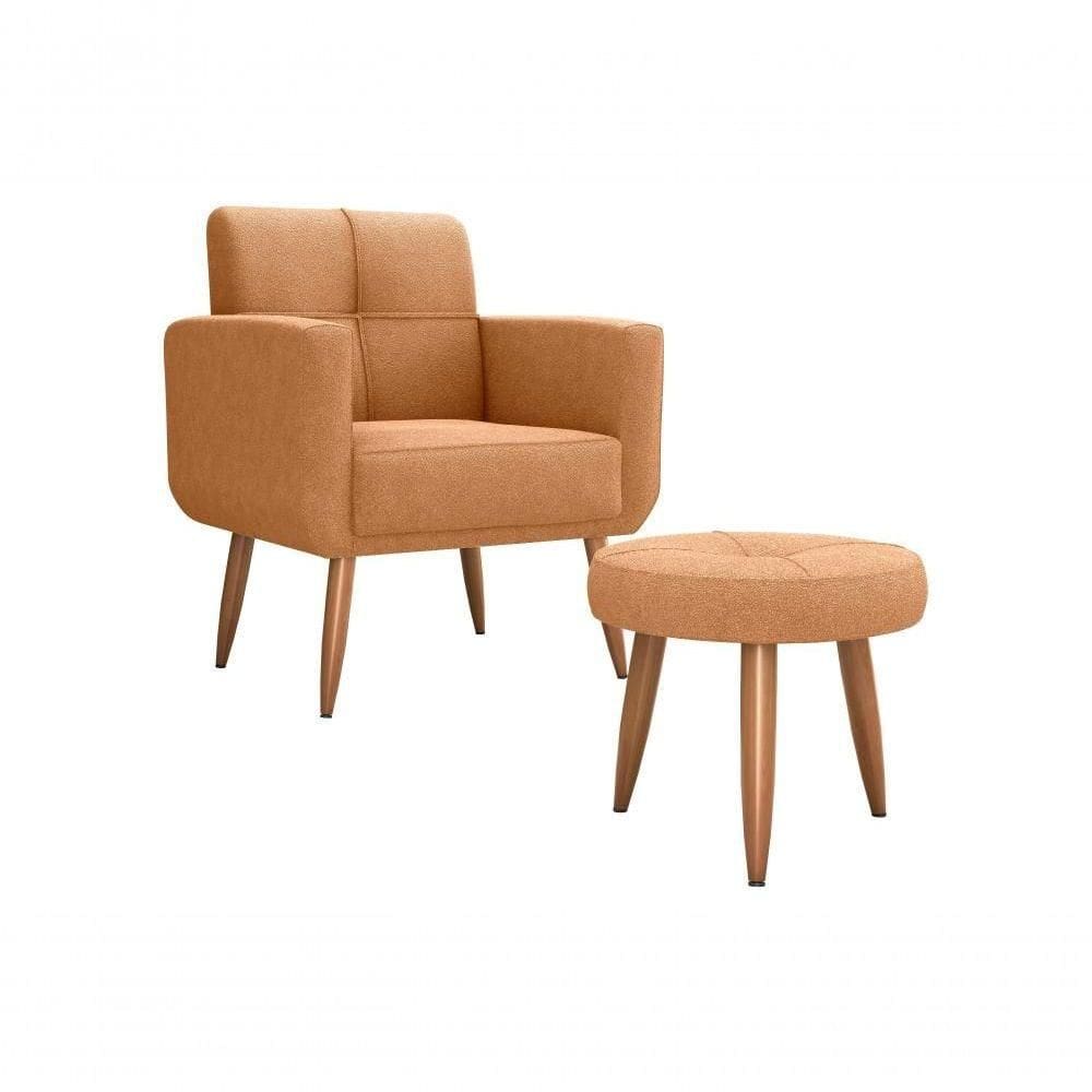 Kit Poltrona Decorativa Sala + Puff Havana Matrix Mostarda