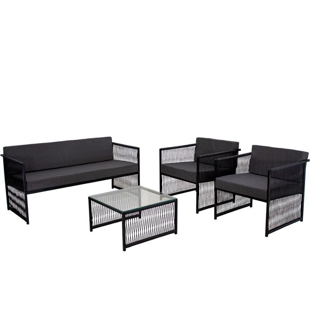 2 Poltronas 01 Namoradeira E Mesa Centro Santiago Fio Fibra Ferro Pintado Com Estofamento