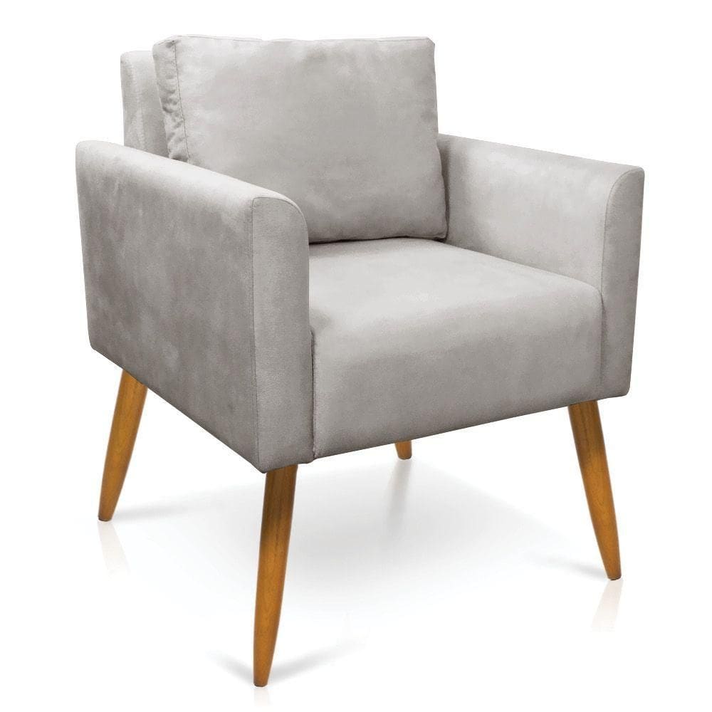 Poltrona Aline Veludo Cinza Pés Palito Castanho - D`rossi