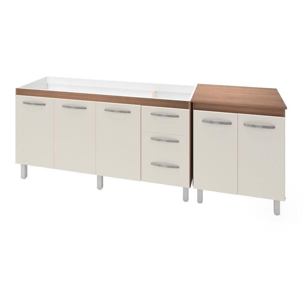 Armário Cozinha Gabinete Pia De 150 Cm Diana Com Balcão Multiuso Micro-ondas Savana Frente Off-white Serena