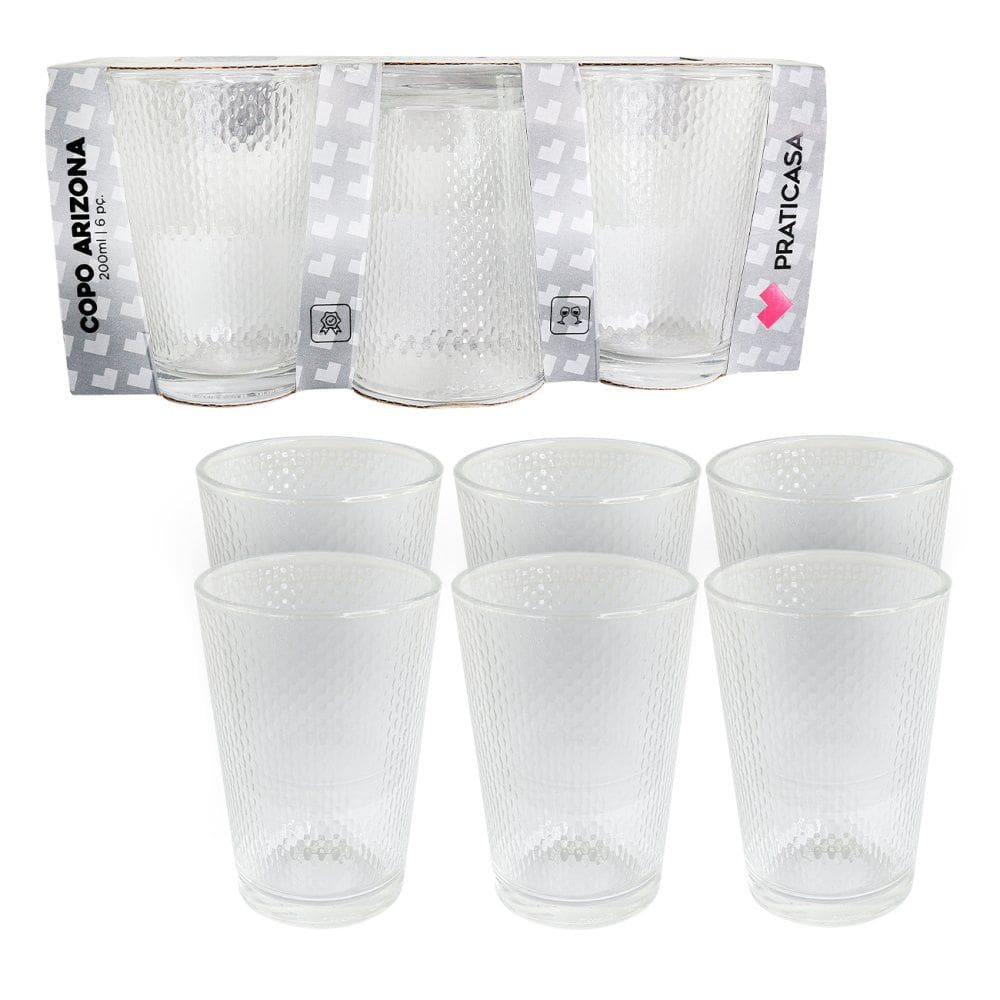 Kit 6 Copos de Vidro Resistente 200ml Arizona Transparente