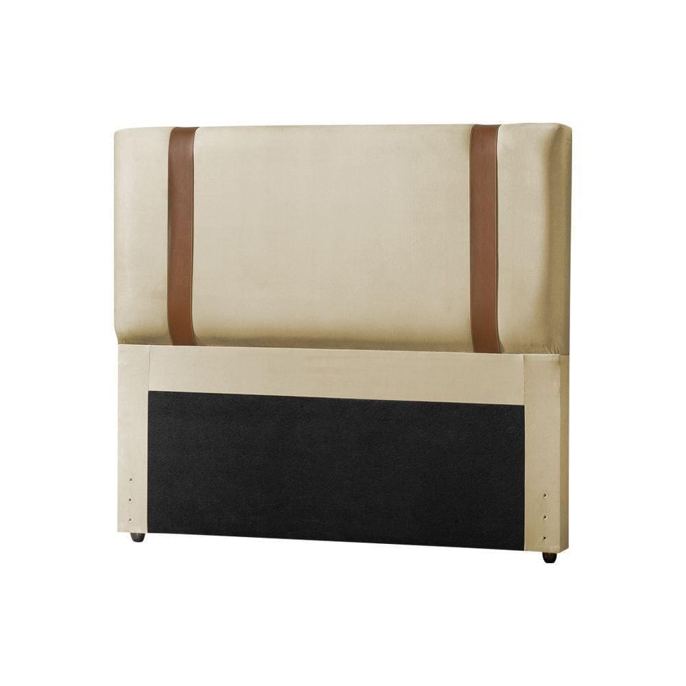Cabeceira Cama Box Casal Queen Alça Em Couro Zeus 160Cm Estofada Veludo Bege - Cor: Preto