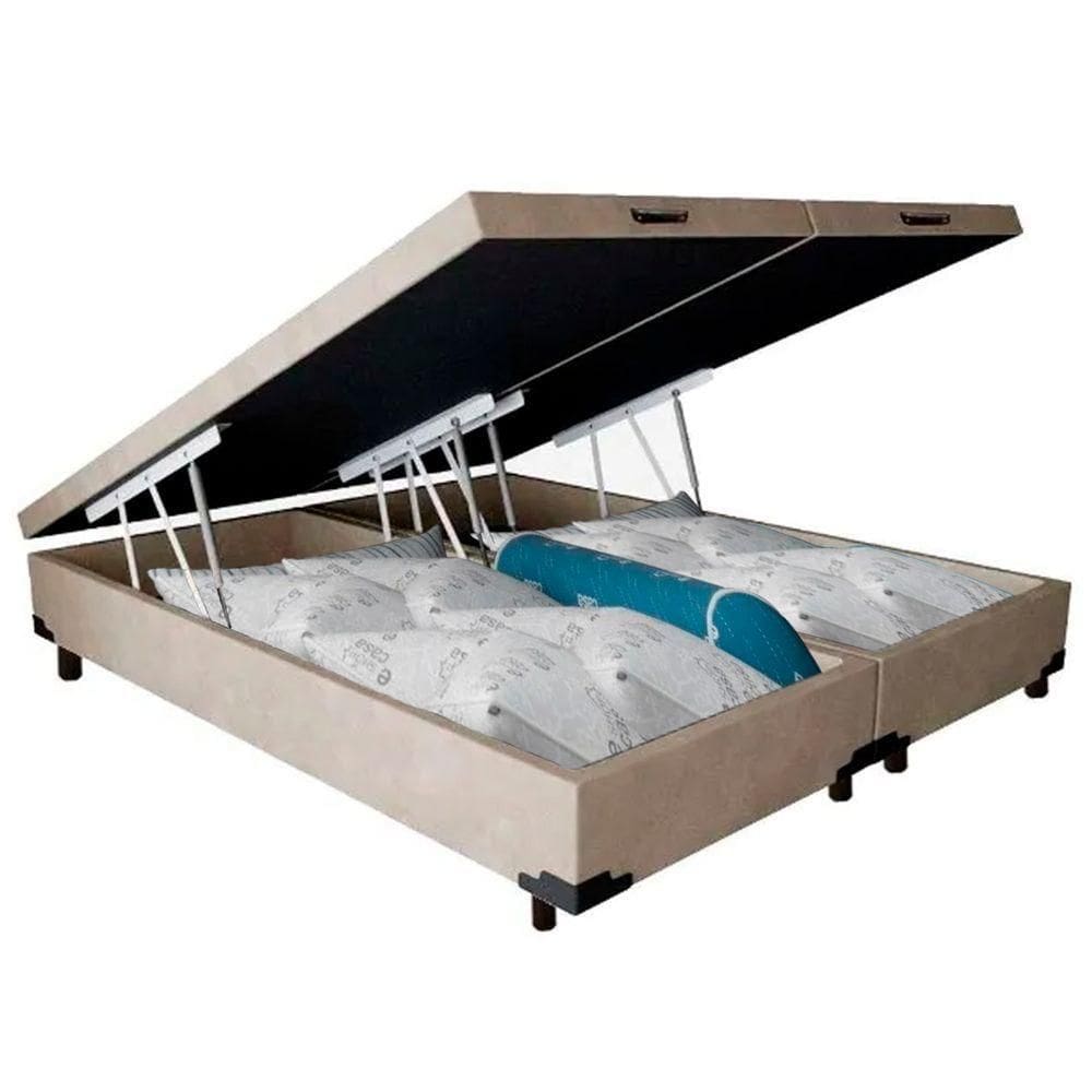 Cama Box Baú Casal Bipartido Suede Sereneprime Bege 138x188x44