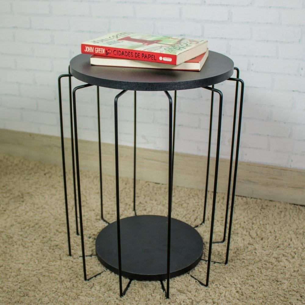 Conjunto com 02 Mesas Redonda Estilo Industrial Preto