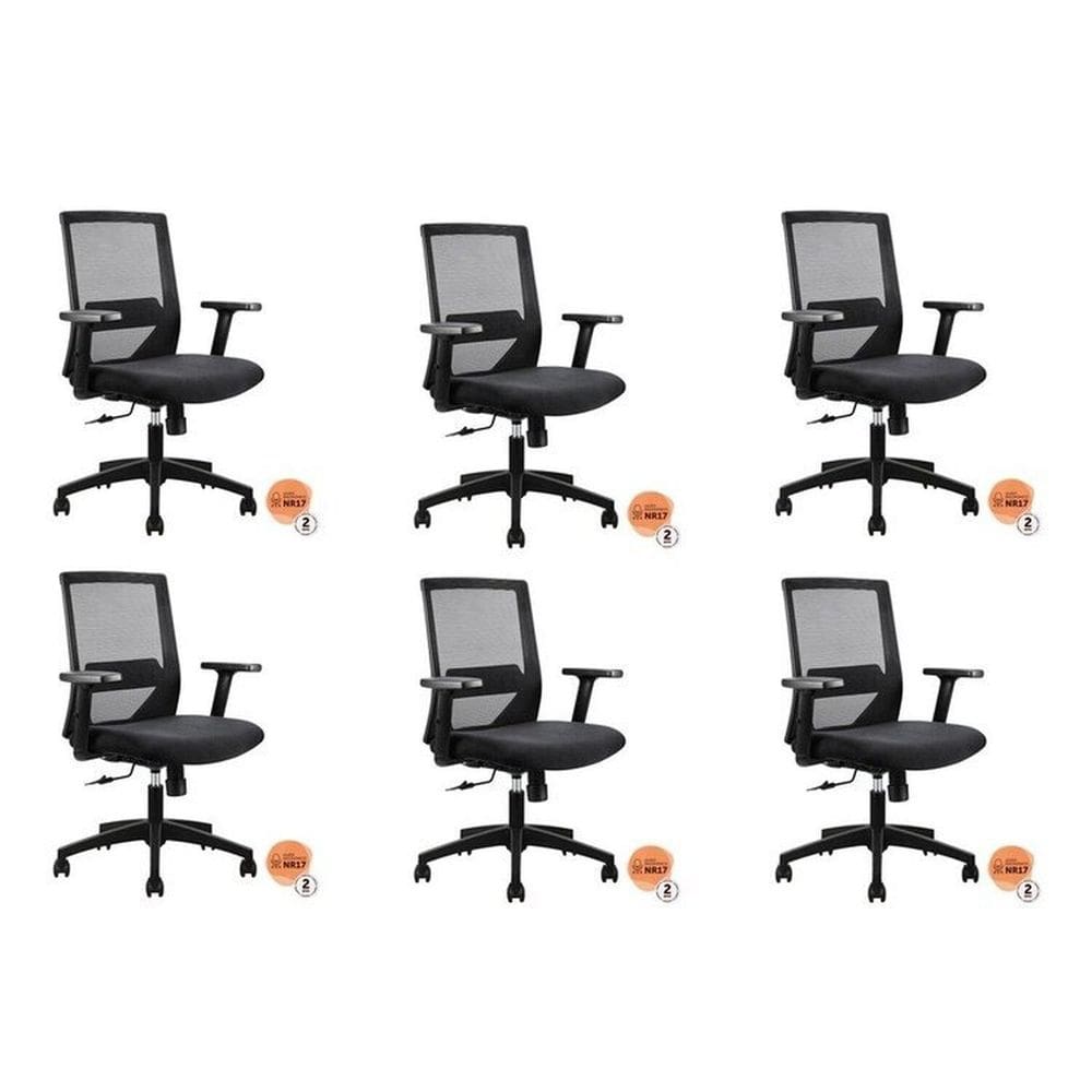 Conjunto 6 Cadeiras Diretor Chicago Office Nr17 Preto