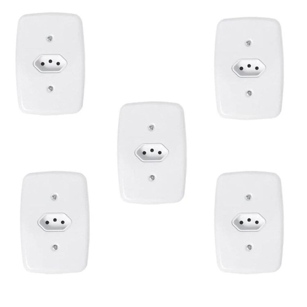 Conjunto com 5 Tomadas 2p+t 20A 250v com Placa 4x2 Branco
