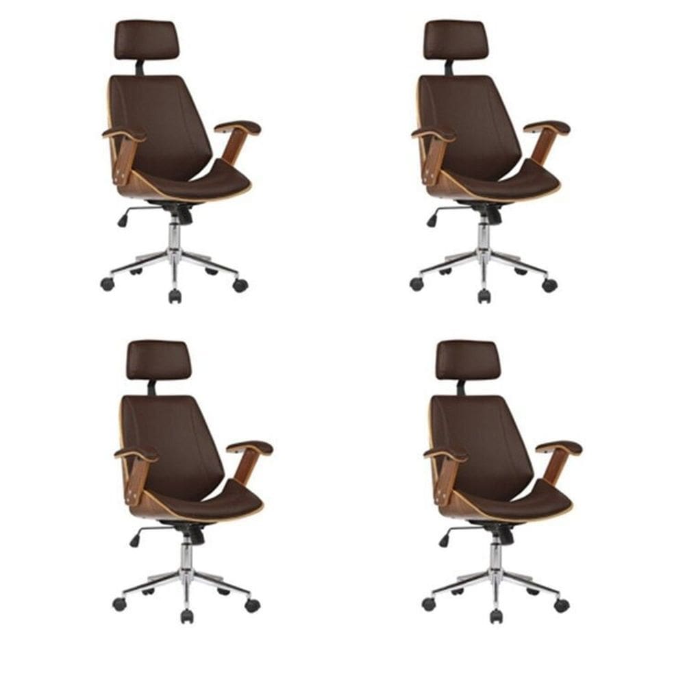 Kit 4 Cadeiras de Escritório Presidente Giratória com Apoia Cabeça Office Lisboa Marrom