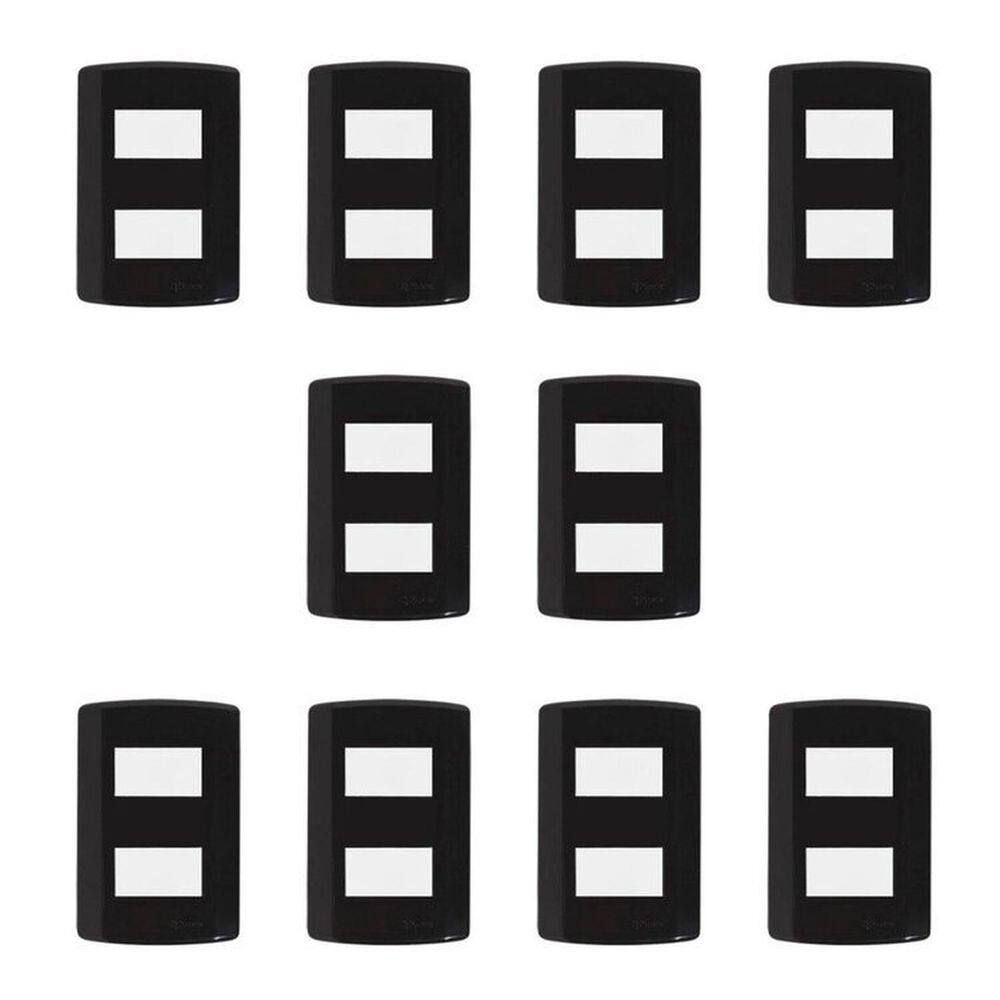 Conjunto de 10 Interruptores de 2 Teclas Simples, Modular, com Placa 4x2 e Suporte Preto/Branco