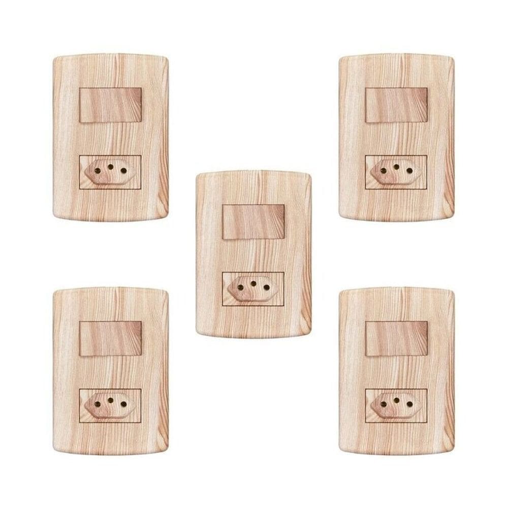 Conjunto de 5 Interruptores de 1 Tecla Simples e Tomada 2p+t 20A , Modular, com Placa 4x2 e Suporte Bege