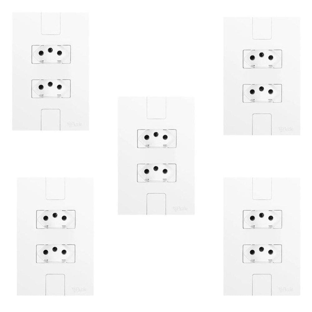 Cinco Conjuntos com 2 Tomadas 2p+t 20A 250v, Modular, com Placa 4x2 Branco