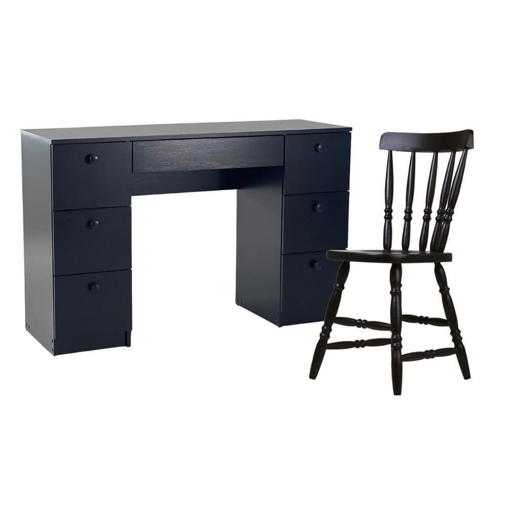 Mesa de Escritório Ditália 7 Gavetas Cadeira Pe-100 Preto