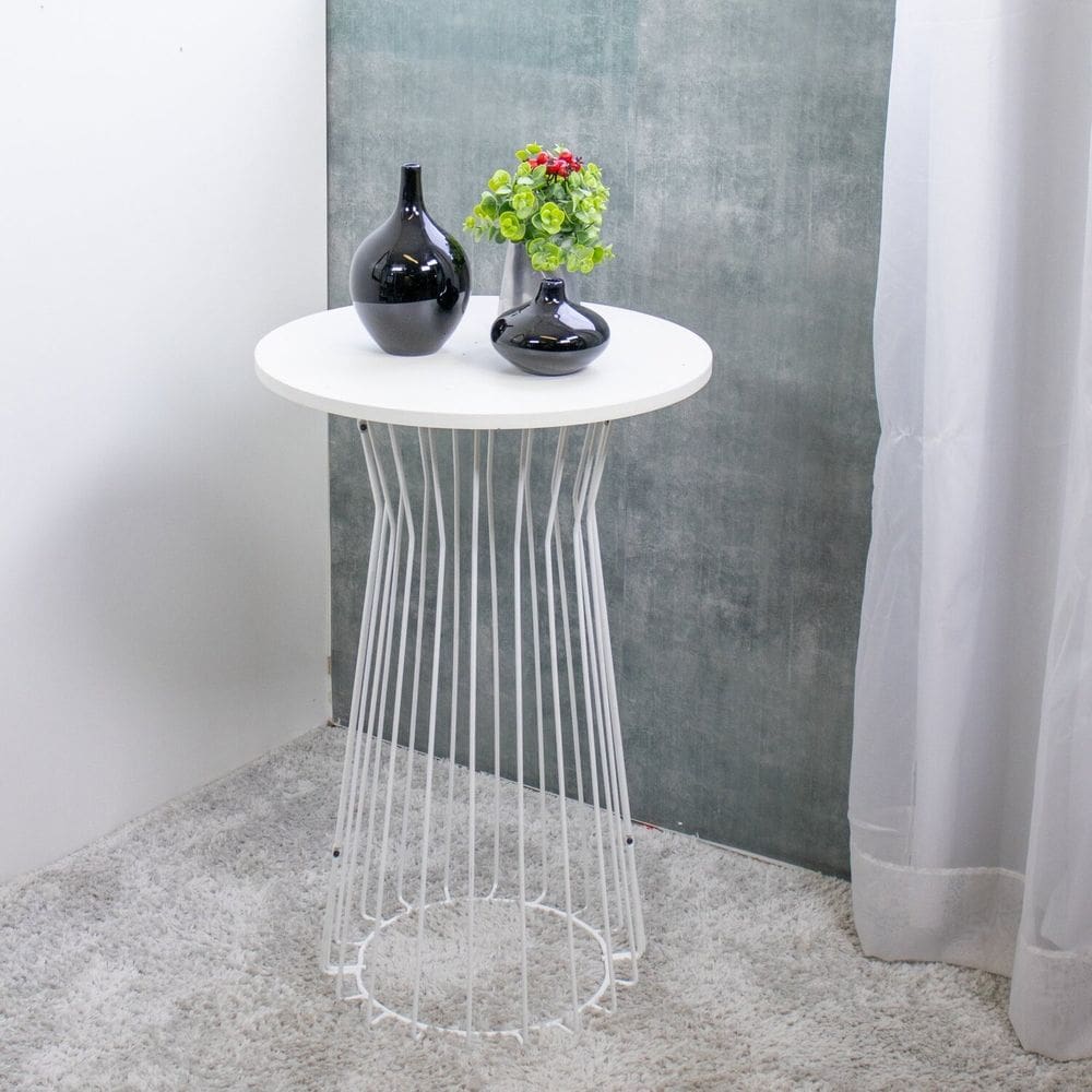 Mesa Lateral Decorativa Cônica 49x75cm Branco Fosco/Branco