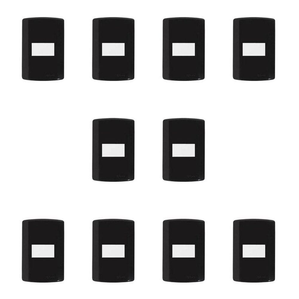 Conjunto de 10 Interruptores de 1 Tecla Simples, Modular, com Placa 4x2 e Suporte Preto e Branco