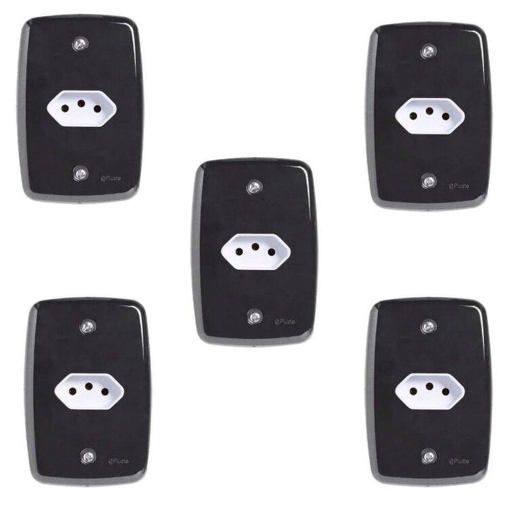 Conjunto com 5 Tomadas 2p+t 20A 250v com Placa 4x2 Preto