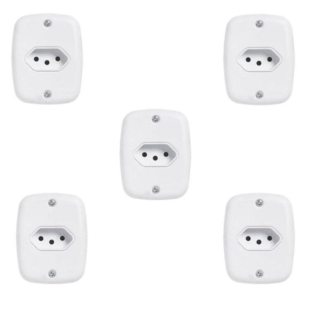 Conjunto com 5 Tomadas 2p+t 20A 250v, com Placa de Sobrepor Branco