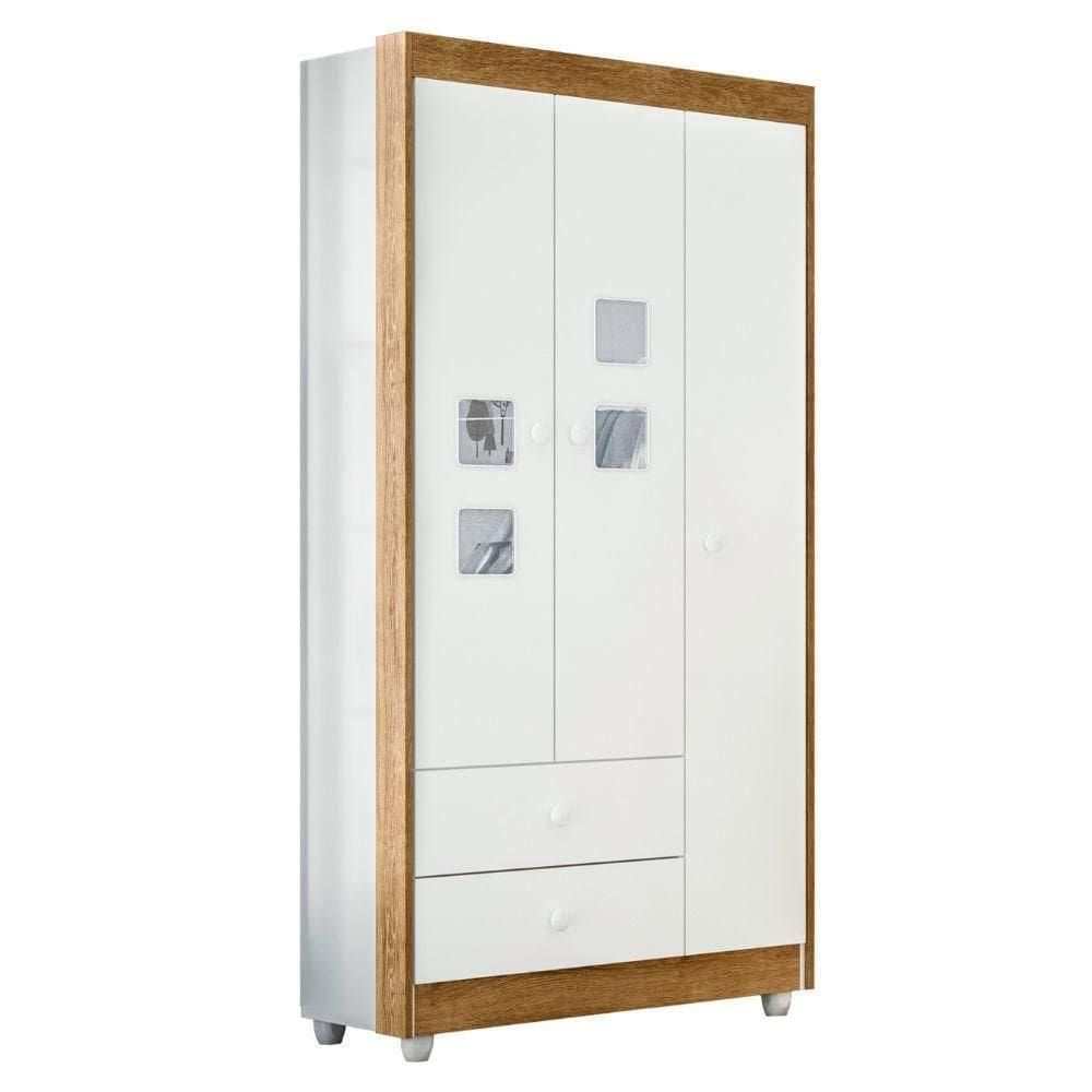 Guarda Roupa Roupeiro Infantil Life 3 Portas 2 Gavetas Tigus Baby Branco Madeirado Ypê
