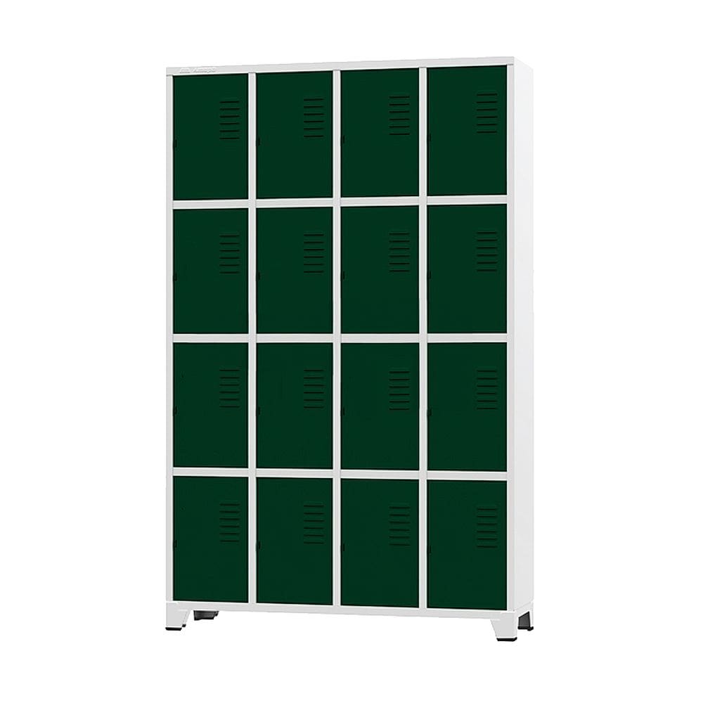 Armário Roupeiro De Aço Para Vestiário 16 Portas Locker Verde Escuro com Chave
