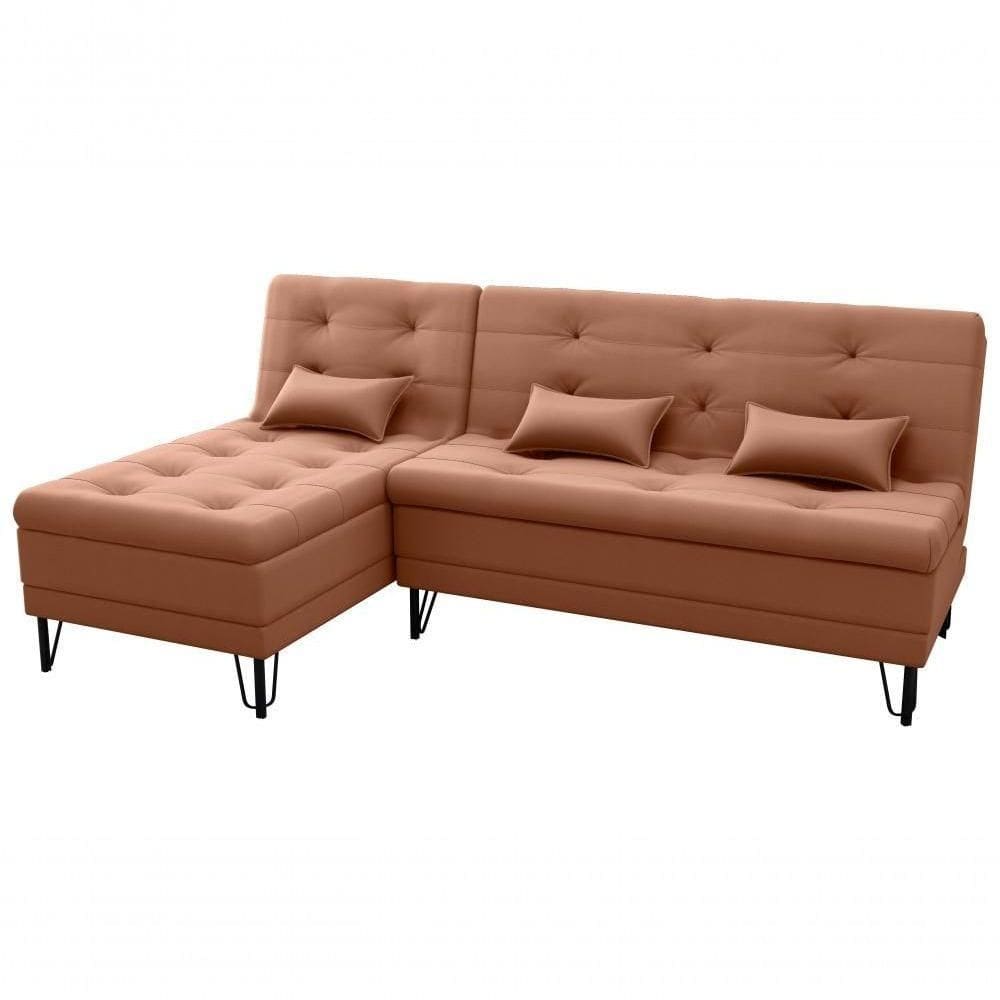Sofá Cama com Chaise 3 Lugares 2,00 Mts Nice Matrix Ferrugem