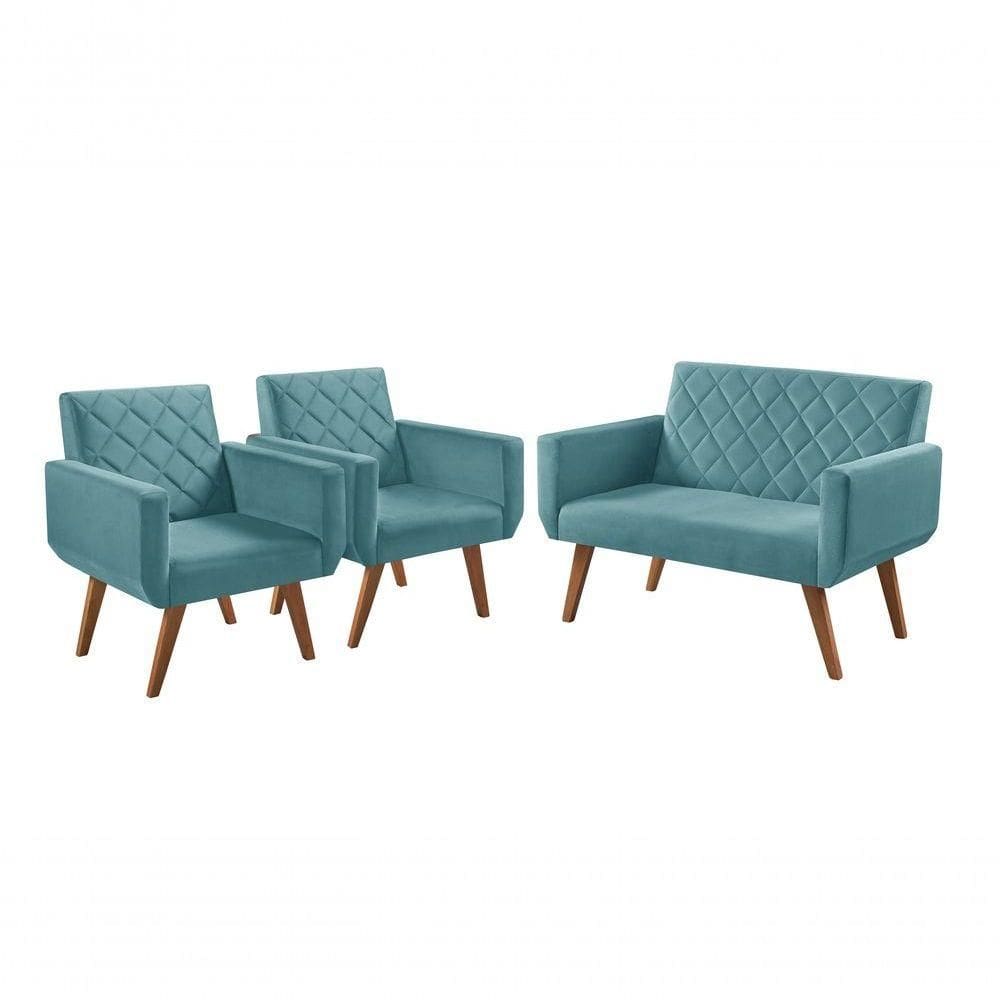 Conjunto Anabelle 2 Poltronas De 1 Lugar 1 Poltrona 2 Lugares Braço Unidecor Turquesa