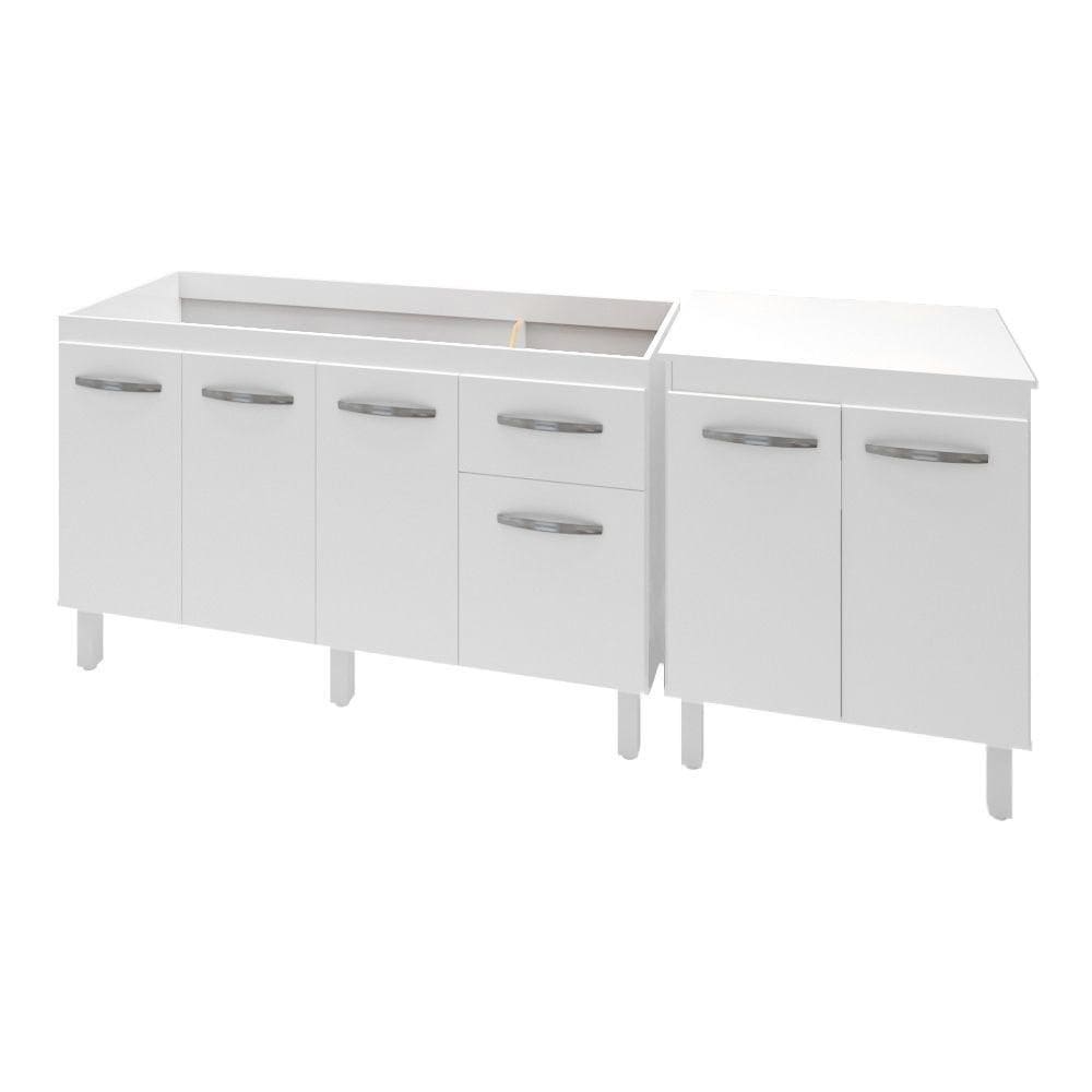 Armário Cozinha Gabinete Pia De 140 Cm Camile Com Balcão Multiuso Micro-ondas Branco Serena