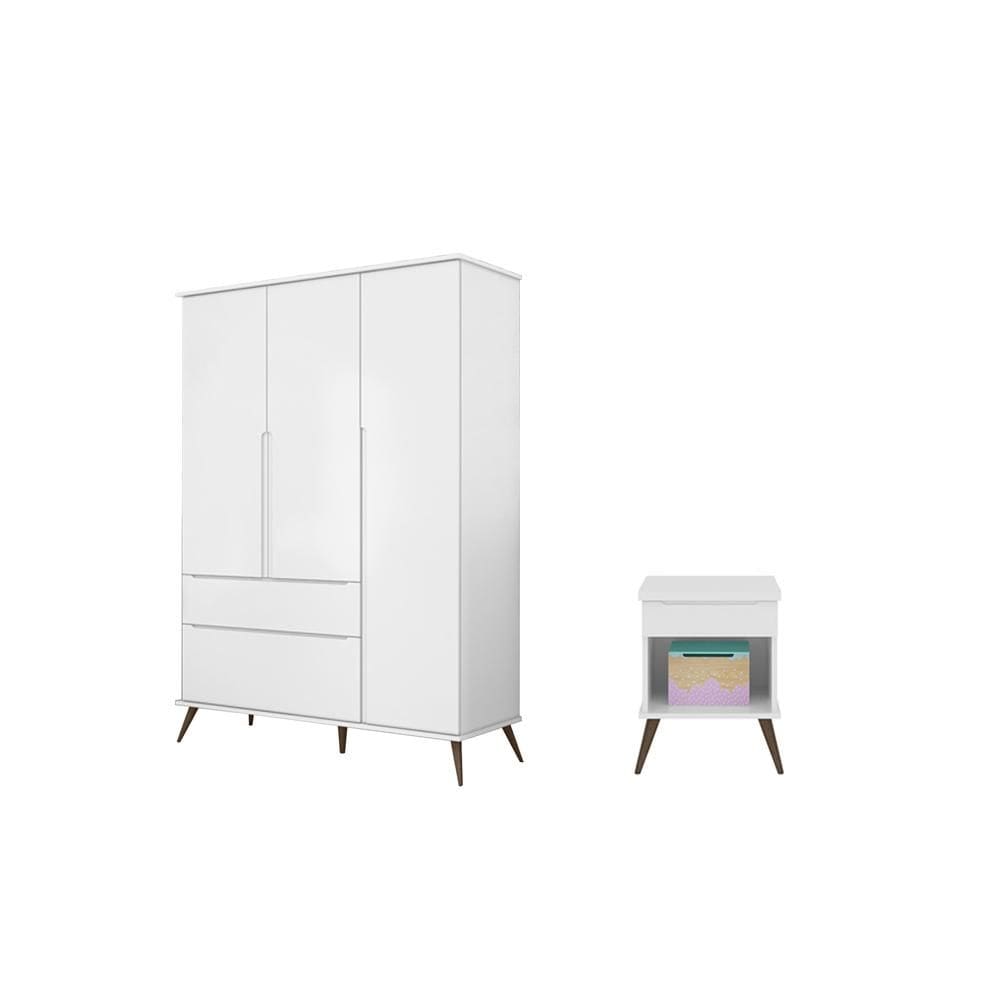Jogo de Quarto com Guarda Roupa e Mesa de Cabeceira Mariana Branco - FbABY