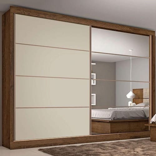imagem-Guarda Roupa Casal Sevilha Com 2 Espelho 2 Portas De Correr 6 Gavetas Made Marcs Brauna / Off White / Brauna Cestaplus - Blush