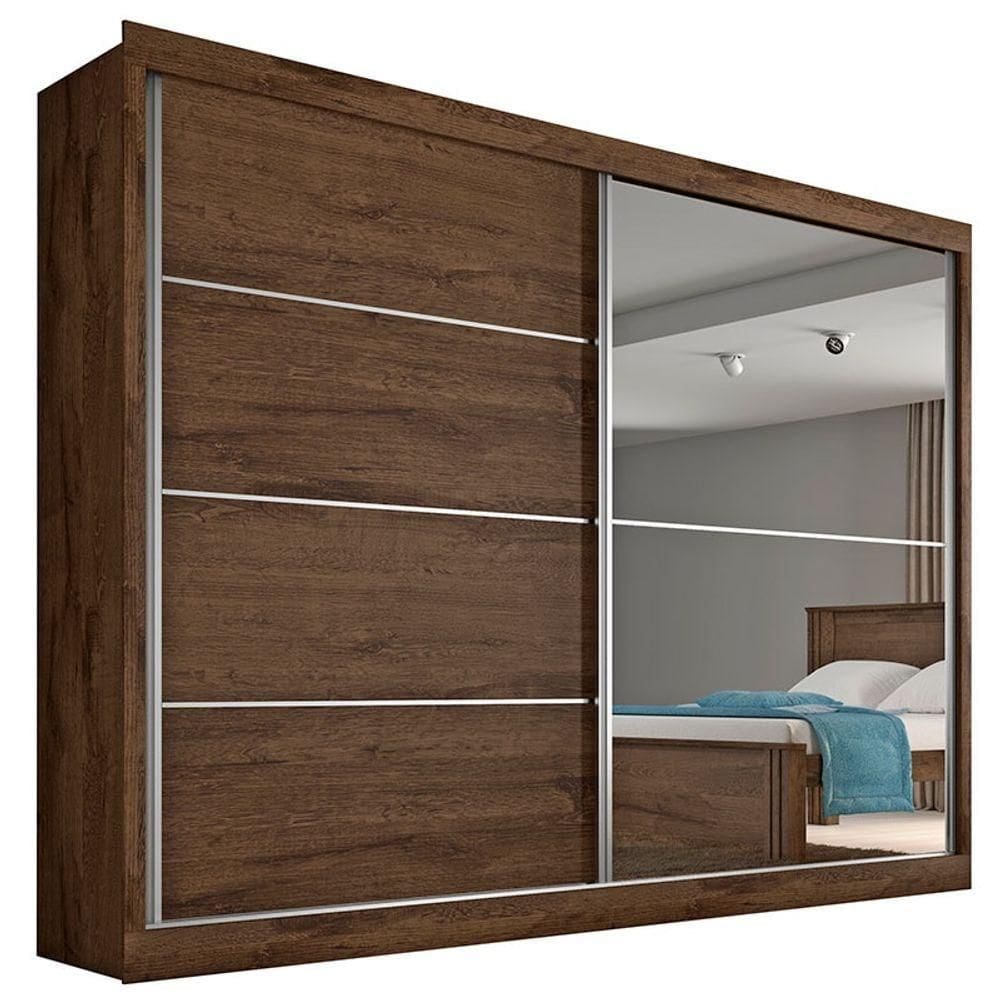 Guarda Roupa Casal Flex 2 Portas Com Espelho 4gavetas Verona Plus – Made Marcs - Brauna / Off White / Brauna